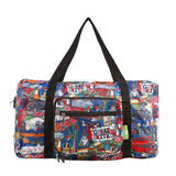 Front-facing view of holdall with handles extended, featuring a great britain montage design.