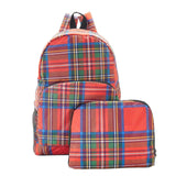 Eco Chic Red Eco Chic Lightweight Foldable Backpack Tartan