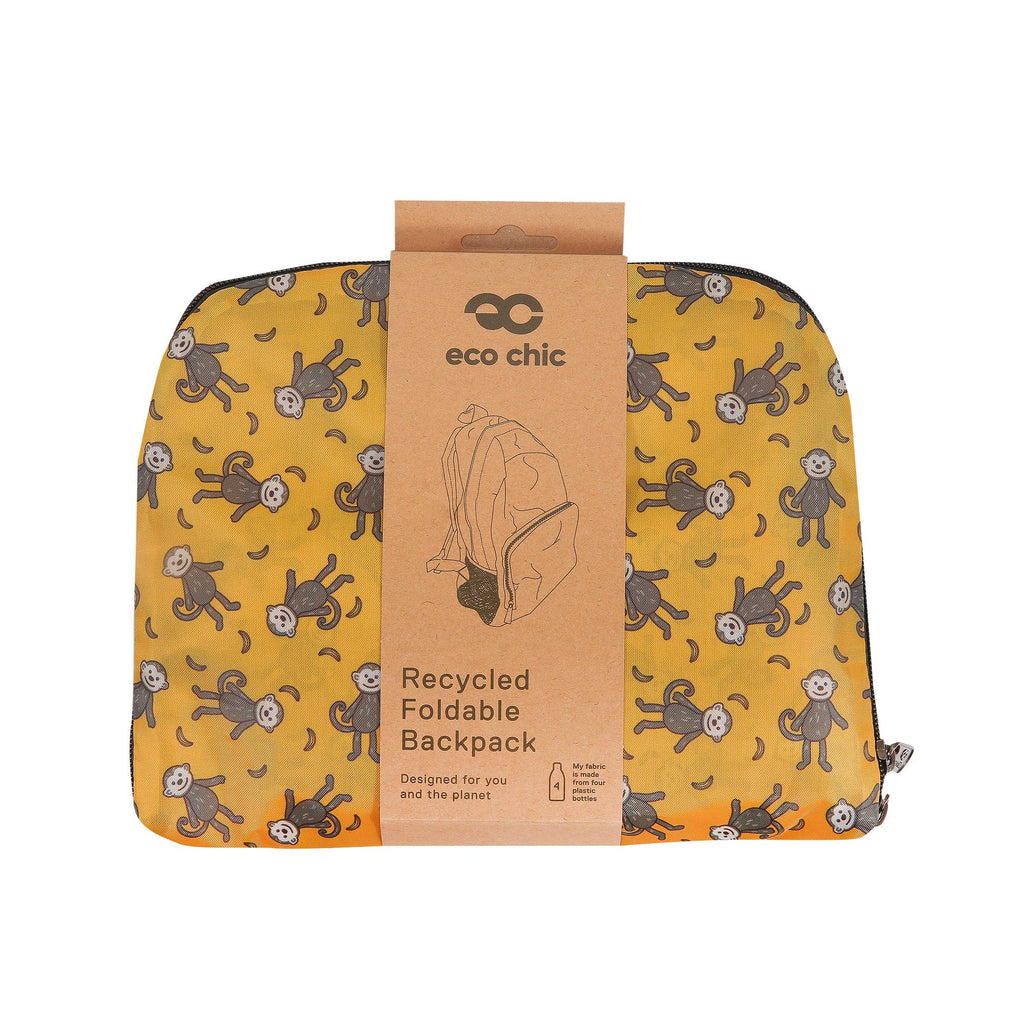 Eco Chic Lightweight Foldable Backpack Monkeys