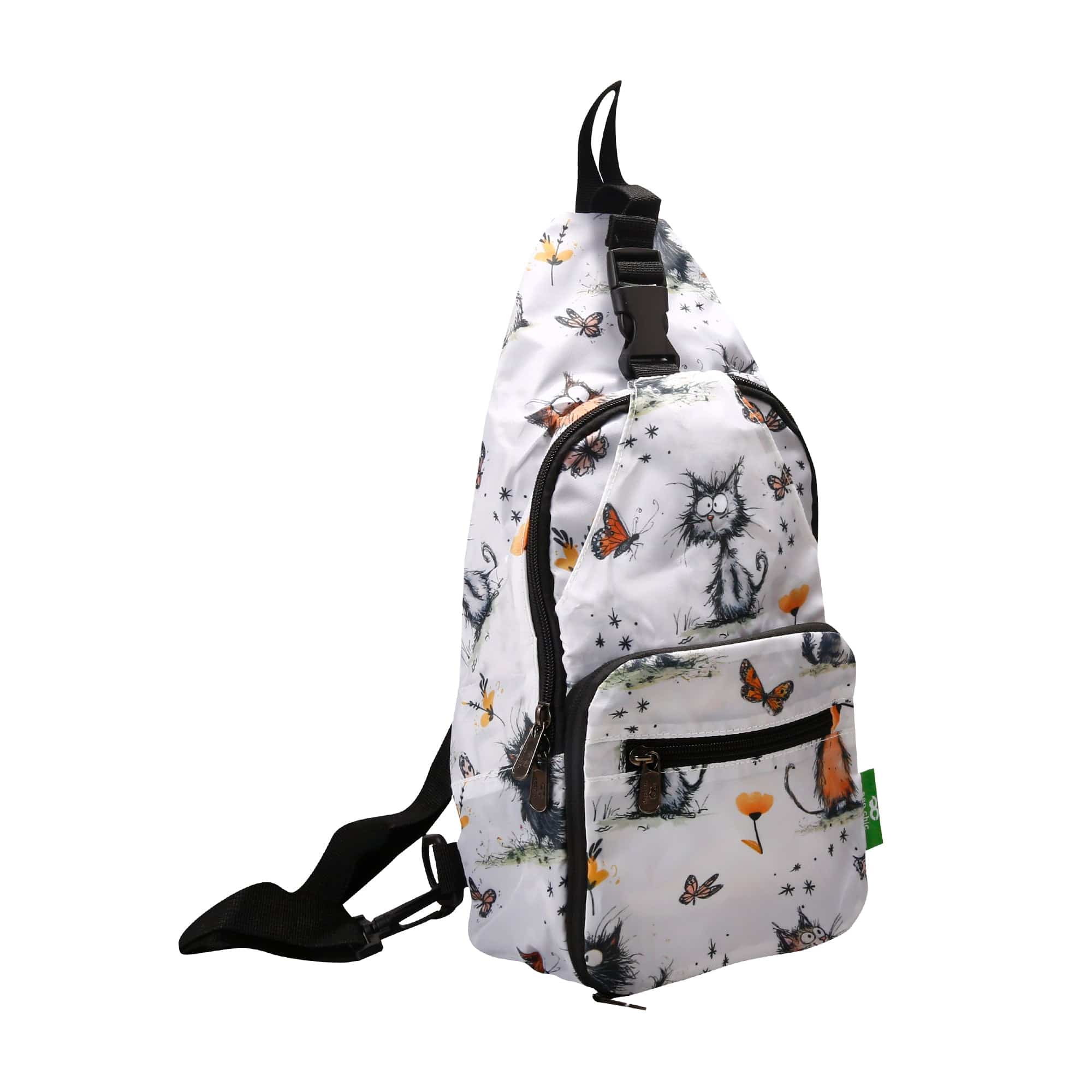 Eco Chic Eco Chic Lightweight Foldable Crossbody Bag Whimsy Cats