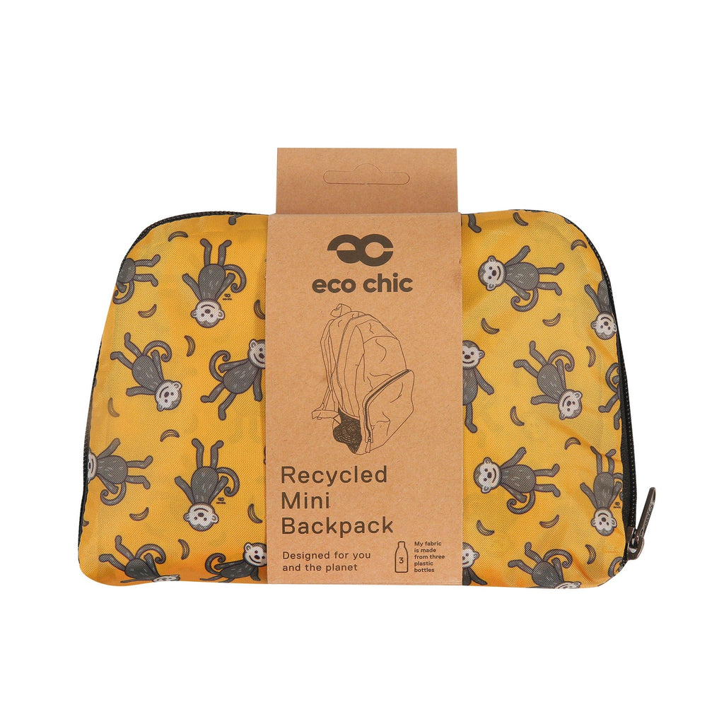 Eco Chic Lightweight Foldable Mini Backpack Monkeys