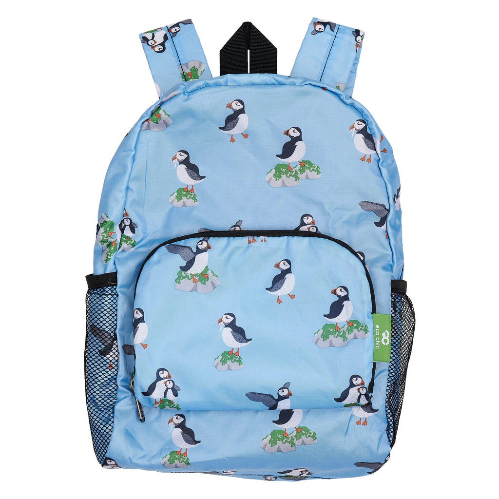 eco chic mini backpack puffin - Recycled Roll-top Wildlife Rucksack Versatile Carrying Options Snuggly Figs X Puffin Rock