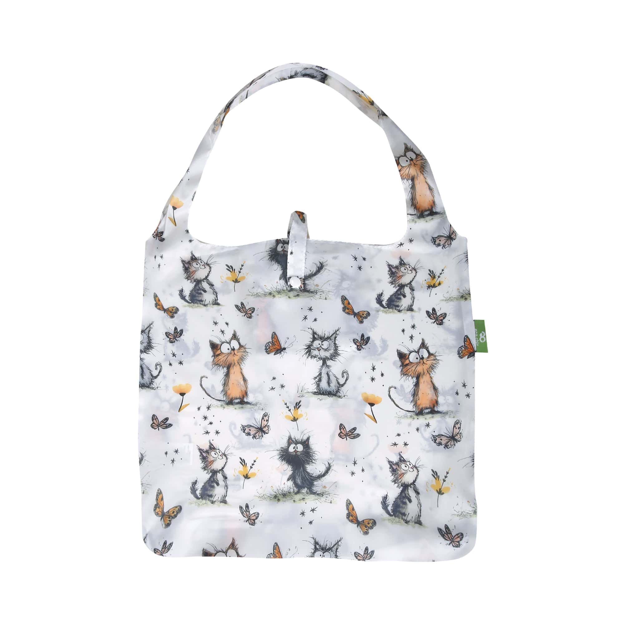 Eco Chic Eco Chic Lightweight Foldable Reusable Shopping Bag Whimsy Cats