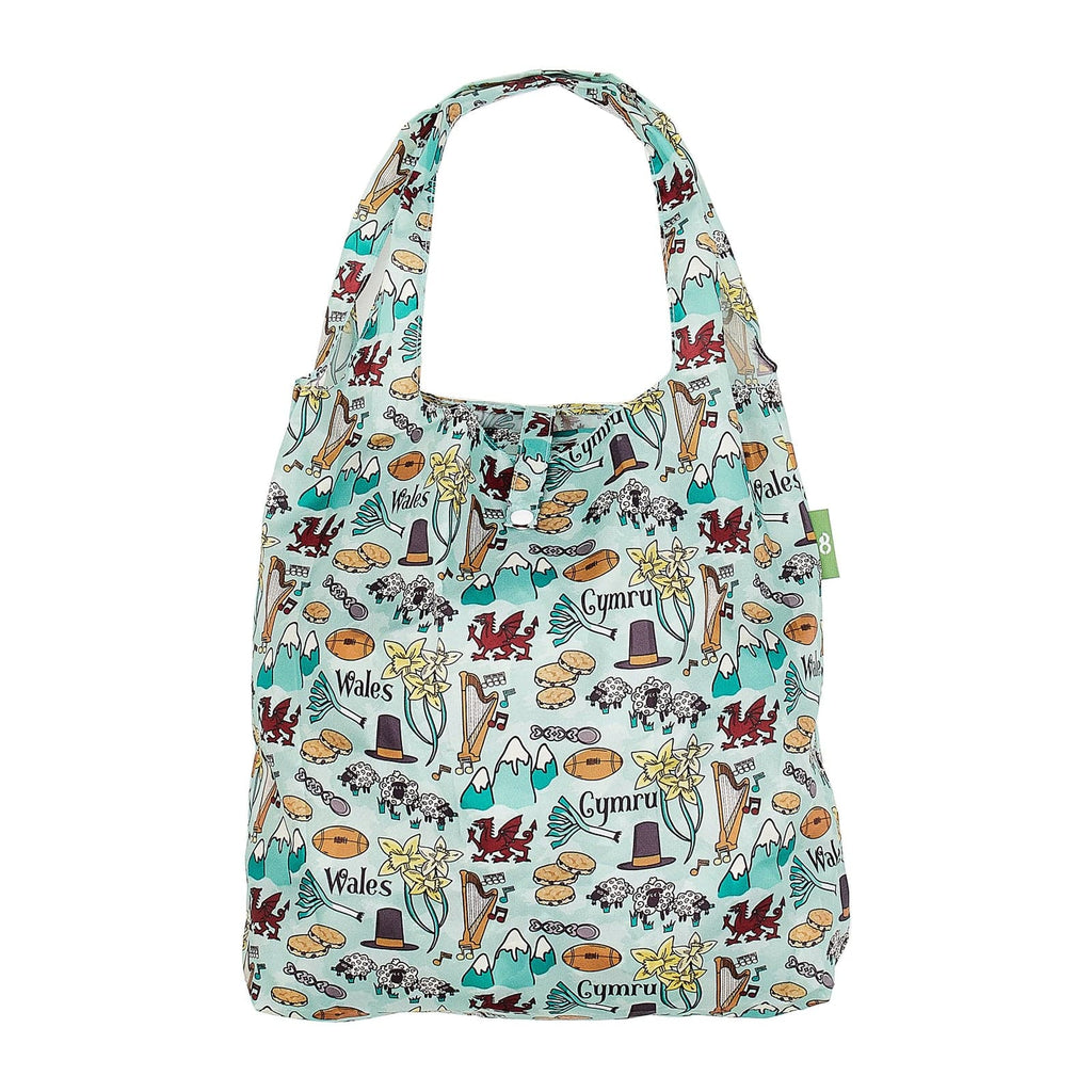 Eco Chic Blue Eco Chic Lightweight Foldable Reusable Shopping Bag Wales Montage